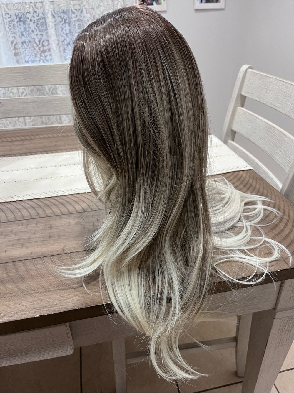 Natural Brown to Platinum Blonde Ombre Women's Wig